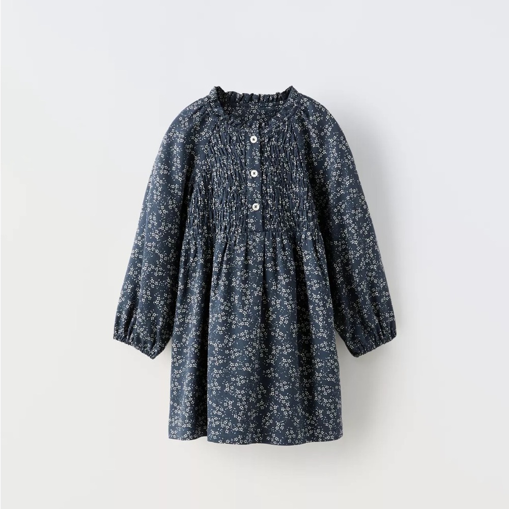 5/$25: Zara Dark Blue Floral Kids Dress - Picture 6 of 6